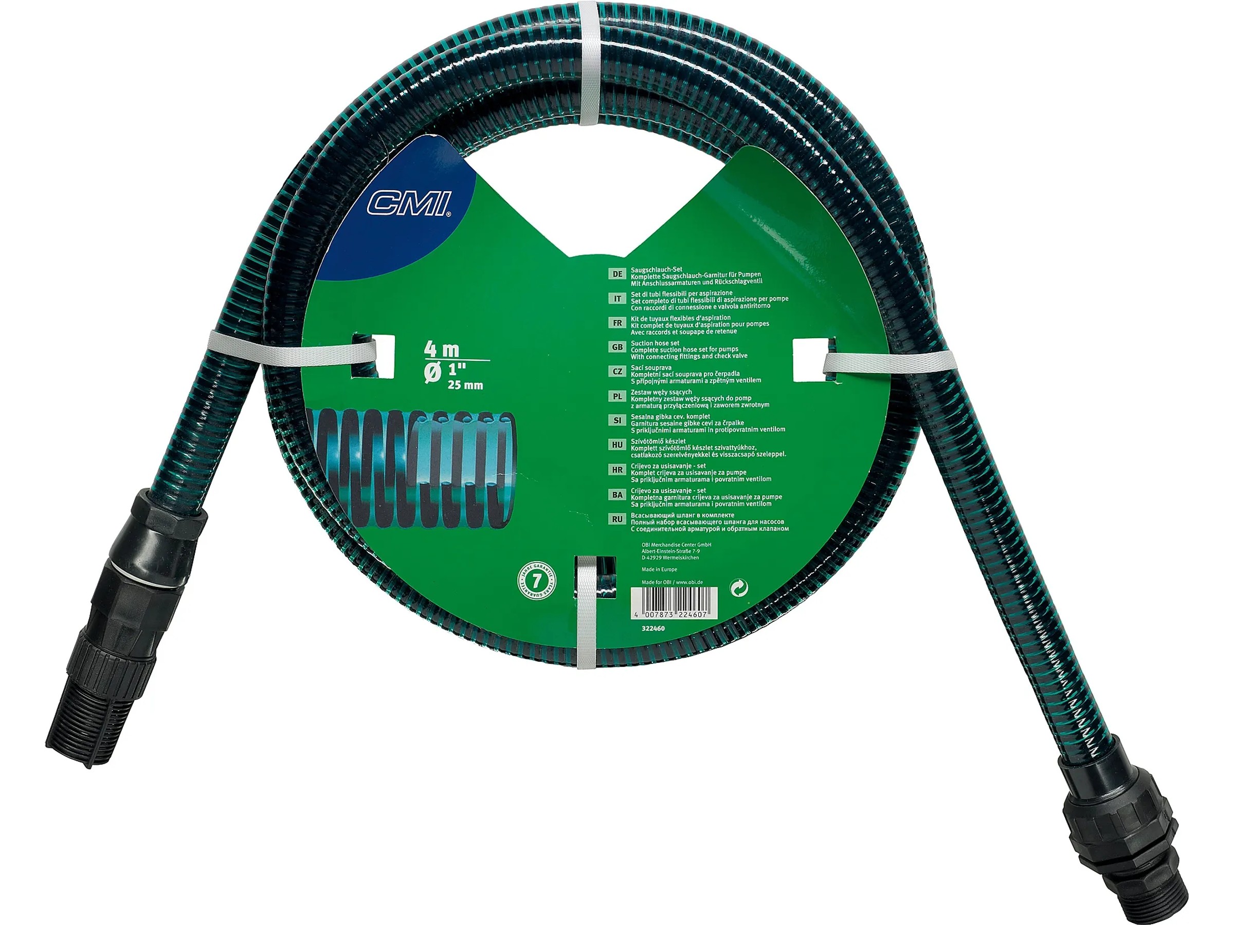 Tubo di Aspirazione con Connettori in Ottone 25 m 25 mm Verde