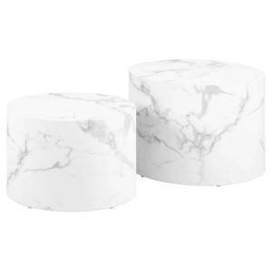 Set di 2 tavolini da salotto in legno Motrik effetto marmo bianco tondo h40 cm