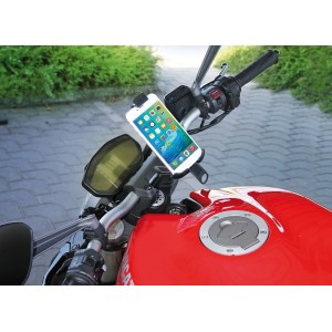 Supporto smartphone su manubrio moto, accessorio interno auto.