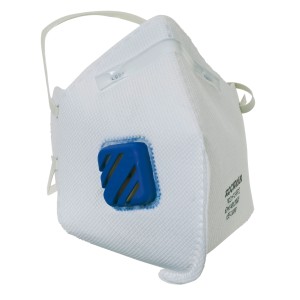 Mascherina pieghevole LUX FFP2 con valvola, respiratore con valvola blu ed elastici.