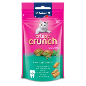 Vitakraft Crispy Crunch snack per gatti con olio di menta piperita, confezione da 60g. Snack per l'igiene dentale dei gatti.