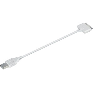 Cavo t.b.t. bianco con USB e connettore speciale per vecchi dispositivi Apple.