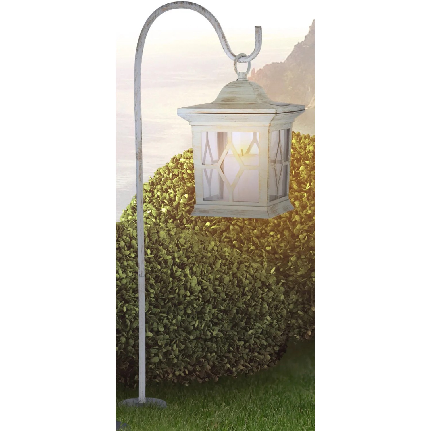 Lanterna Solare Star Catania In Legno E Metallo, 20 Lumen, Luce Calda Con Sensore Crepuscolare, Beige