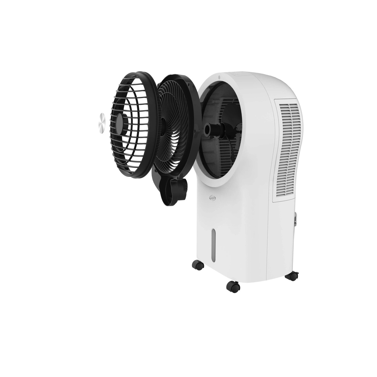 Ventilatore t.b.t. bianco con parti rimovibili per una facile pulizia.