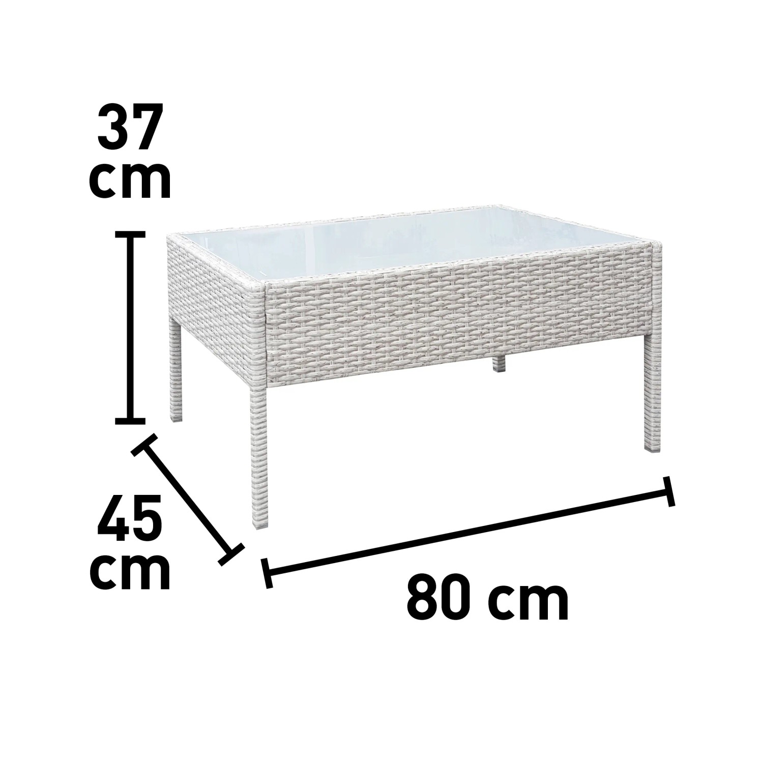 Dimensioni del tavolino da giardino t.b.t.: 80x45x37 cm.