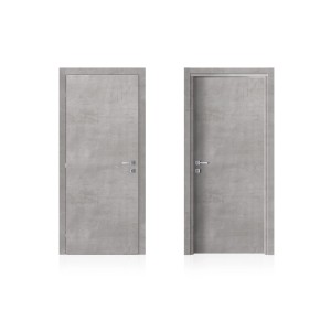 Due porte interne grigie con set di maniglie su sfondo bianco.