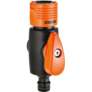 t.b.t. Raccordo irrigazione con leva arancione per regolare il flusso d'acqua.