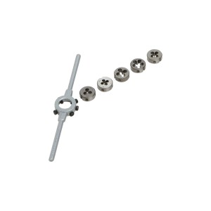 Set filiere LUX in acciaio M4-M10 Comfort con porta filiera per filettature esterne.