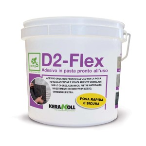 Secchio di colla per piastrelle Kerakoll D2-Flex, pronta all'uso.