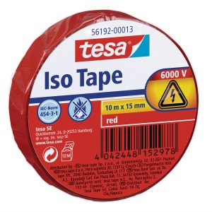 Rotolo di nastro isolante Tesa Iso rosso, 10m x 15mm, per isolare e riparare cavi elettrici.
