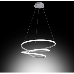 Lampada a sospensione LED moderna t.b.t. con anelli curvi per spazi abitativi.