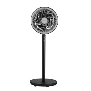 Ventilatore nero t.b.t. con testa rotonda e base.