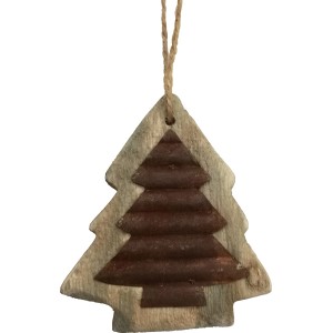 Decorazione albero di Natale in legno e metallo, ornamento rustico.