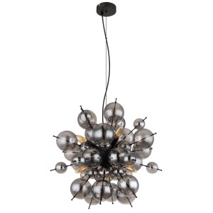 Lampada a sospensione moderna con sfere di vetro grigio, un elemento d'arredo per soggiorno e sala da pranzo.