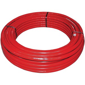 Rotolo di tubo multistrato rosso t.b.t. per impianti idraulici e di riscaldamento.