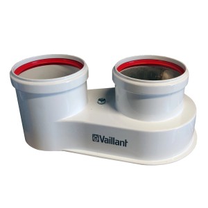 Accessorio Vaillant per scaldabagno, staffa bianca con due aperture e bordo rosso.