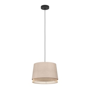 Lampada a sospensione Eglo Tabley, nera, Ø 38cm, con paralume in tessuto e bambù per un'illuminazione accogliente.