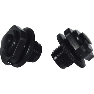 Dettaglio di valvole nere t.b.t. per accessori piscina.