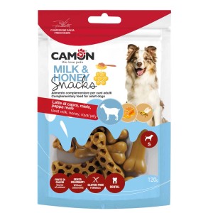 Snack per cani Camon latte e miele, dolcetti a forma di osso per cani di piccola taglia.