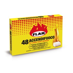 Confezione gialla di 48 accendifuoco per camini, stufe e barbecue.