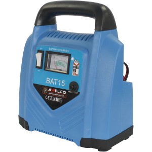 Caricabatterie blu BAT15 per manutenzione auto con maniglia e display.