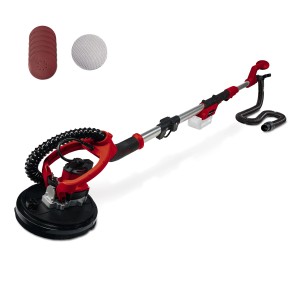 Levigatrice per cartongesso a batteria Einhell TP-DW 18/225 Li Solo con carta vetrata e tubo di aspirazione.