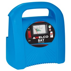 Caricabatterie blu per batterie auto da 6V e 12V.