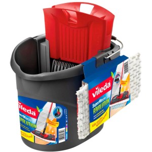 Set Vileda SuperMocio Revolution con secchio e mocio per la pulizia.