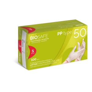 Confezione di guanti monouso in lattice con polvere, taglia S, per uso domestico.