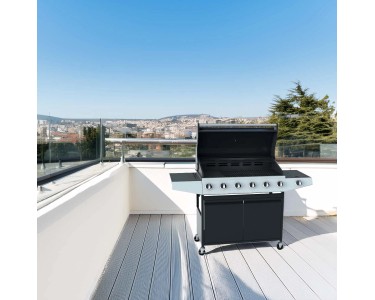Barbecue a gas 6+1 bruciatori nero con fornello laterale e