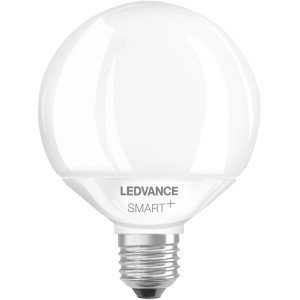 Lampadina Ledvance Smart+ Wifi Globe, E27, 14W, RGBW, forma a globo chiara.