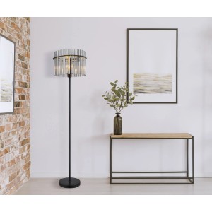 Lampada da terra Globo Gorley, nero/fumè, Ø 38 cm. Lampada da terra di design in metallo e vetro.