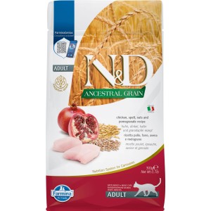 N&D cibo secco per gatti, Adult, con pollo, farro, avena e melograno.